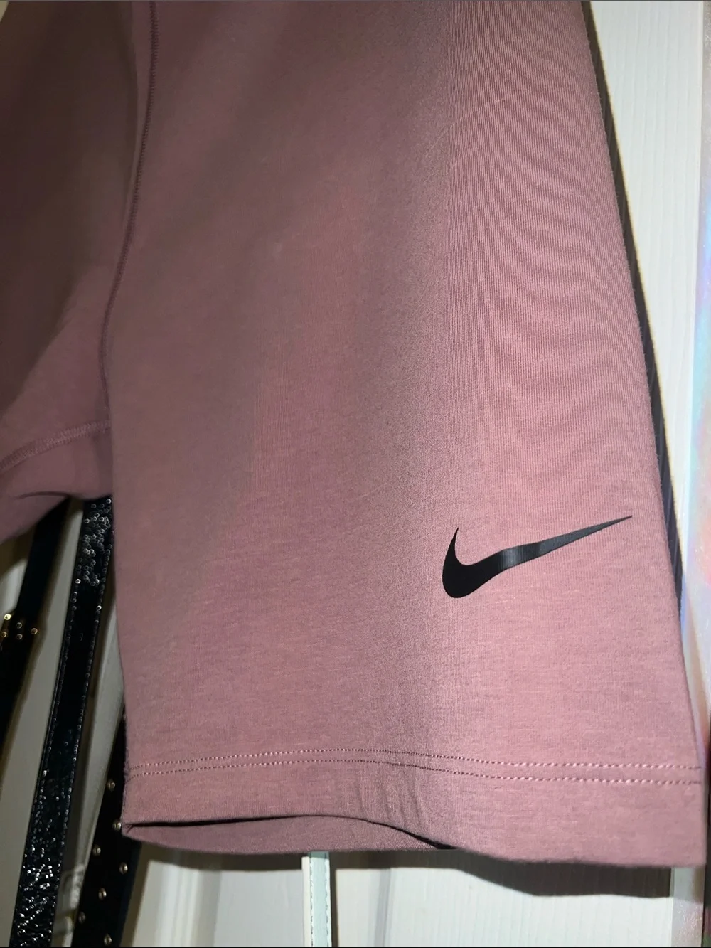 Nike Rose-Mauve High-Rise Biker Shorts with Black Swoosh